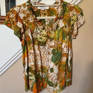 Rose & Olive Women's Floral Top - Green and Orange NWOT